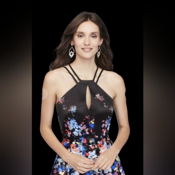 SOLD - Floral Rose Print Maxi Dress/Gown with Full Skirt and Trail. Open Back - Picture 4 of 12